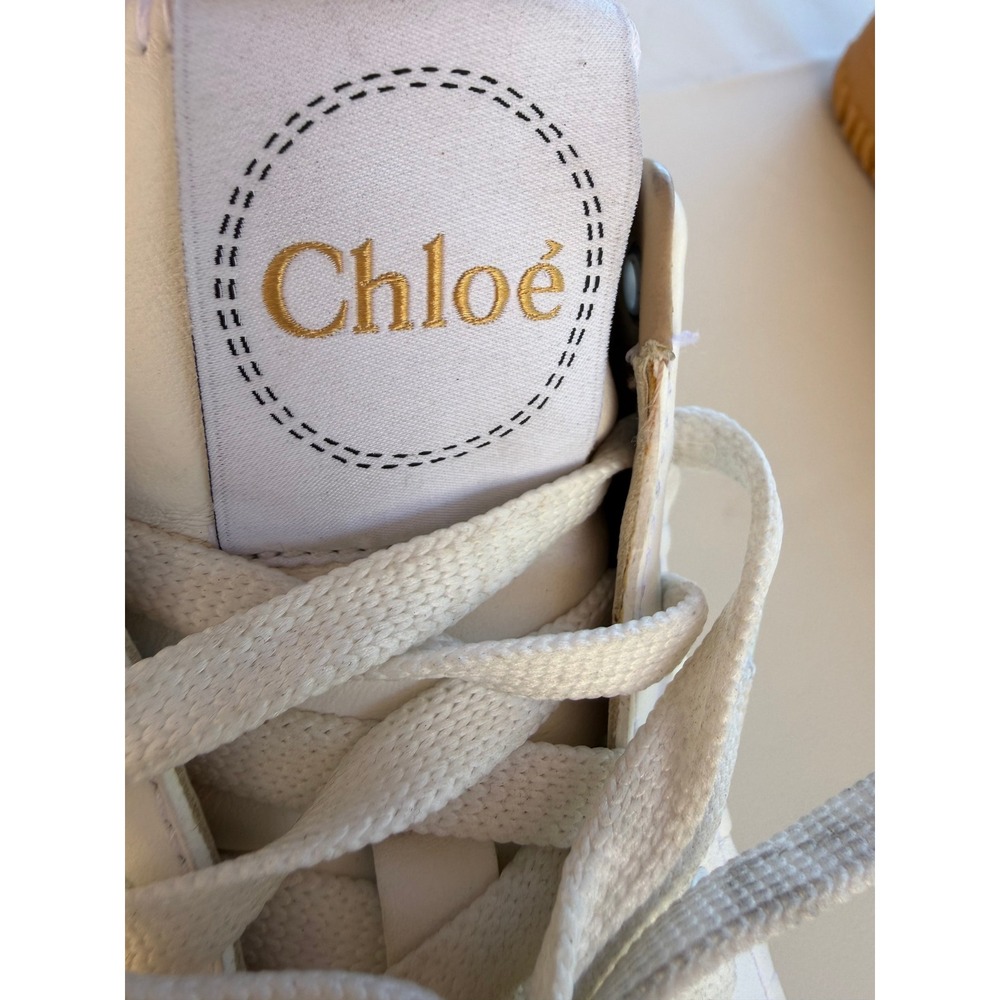 Chloe Nama Low Top Sneakers White Leather Suede Scalloped Gum Sole EU 41
